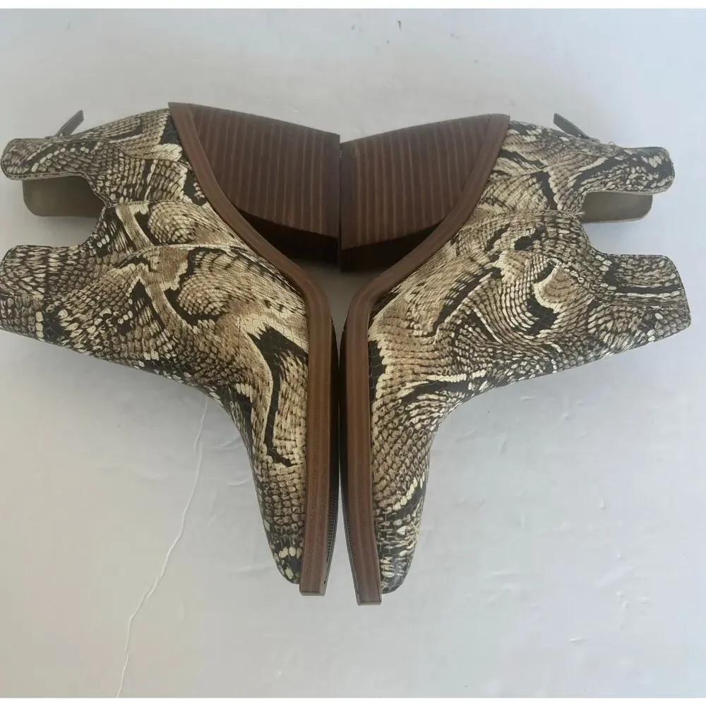 Vince Camuto Western Leather Snake Print Block‎ Heel Pointy Toe Bootie 7.5M